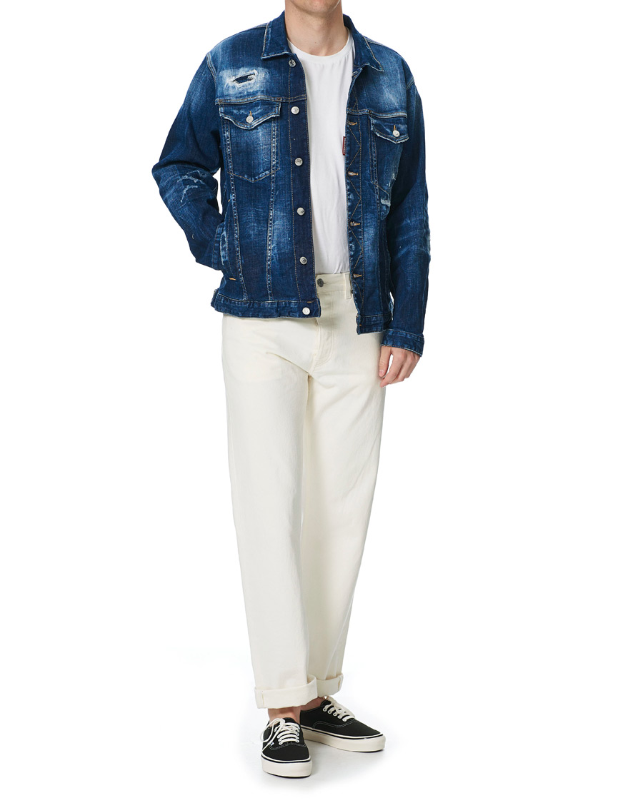 Men | Coats & Jackets | Dsquared2 | Ripped Denim Jacket Indigo