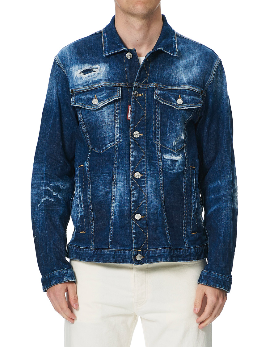 Men | Coats & Jackets | Dsquared2 | Ripped Denim Jacket Indigo