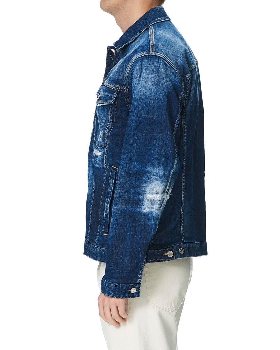 Men | Coats & Jackets | Dsquared2 | Ripped Denim Jacket Indigo