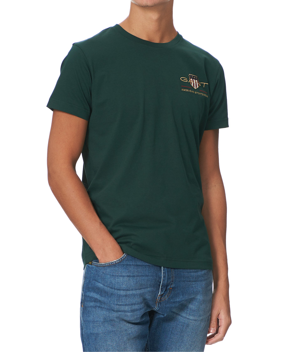 Men | T-Shirts | GANT | Archive Shield Logo Crew Neck Tee Tartan Green