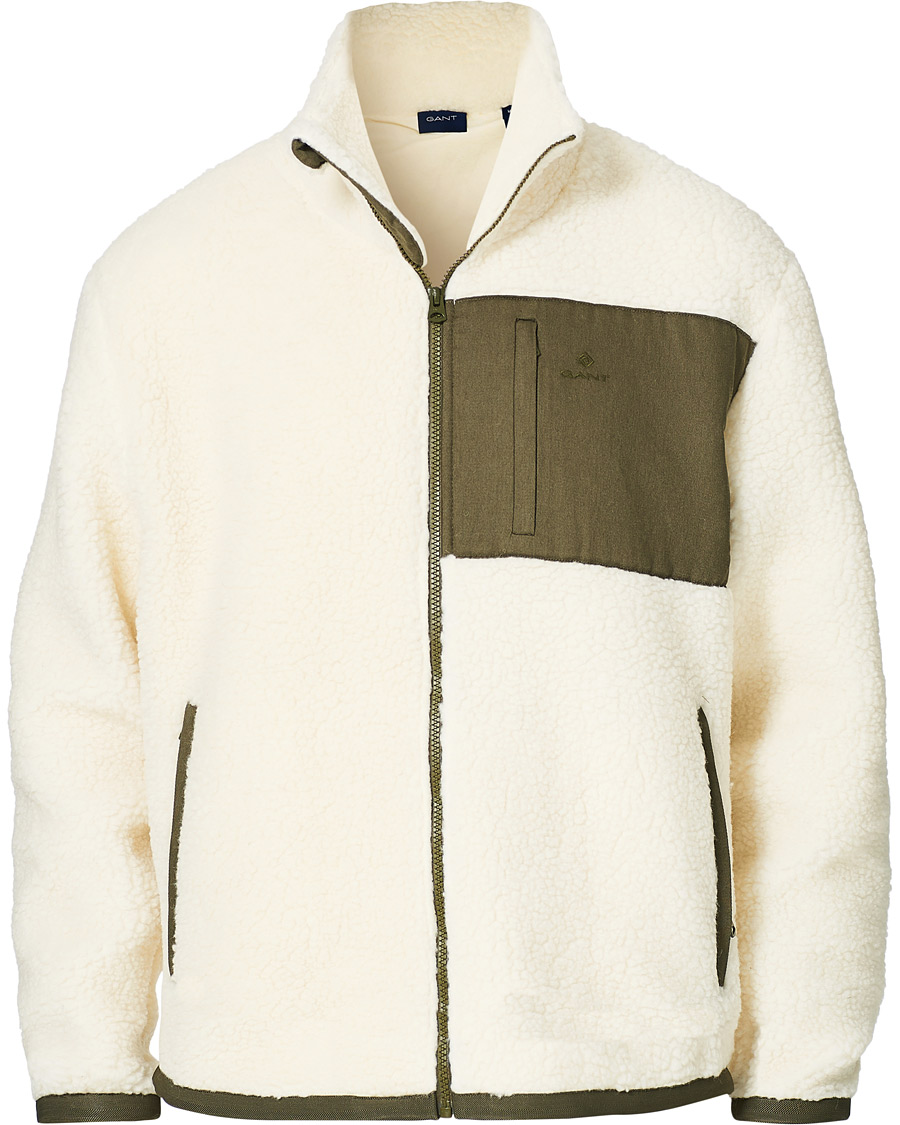Men | Sweaters & Knitwear | GANT | Fleece Full Zip Jacket Cream
