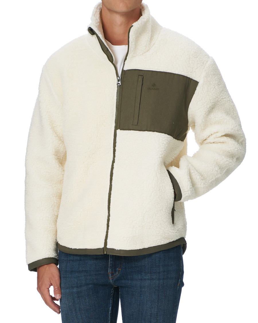 Men | Sweaters & Knitwear | GANT | Fleece Full Zip Jacket Cream