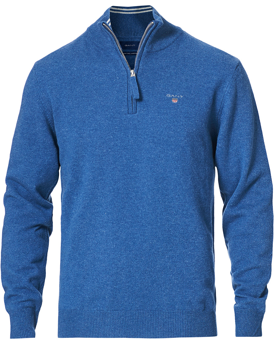 Men | Sweaters & Knitwear | GANT | Lambswool Half Zip Sweater Stone Blue Melange