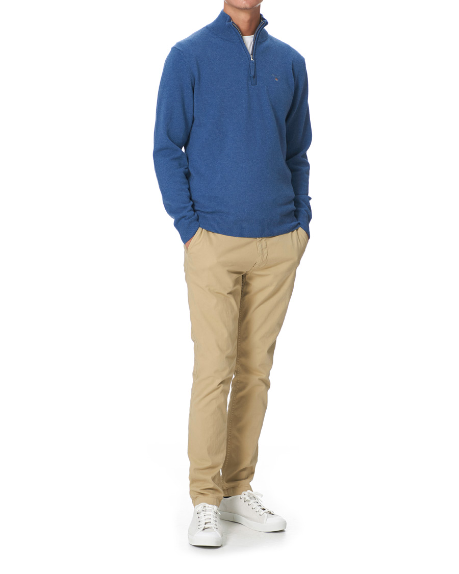 Men | Sweaters & Knitwear | GANT | Lambswool Half Zip Sweater Stone Blue Melange