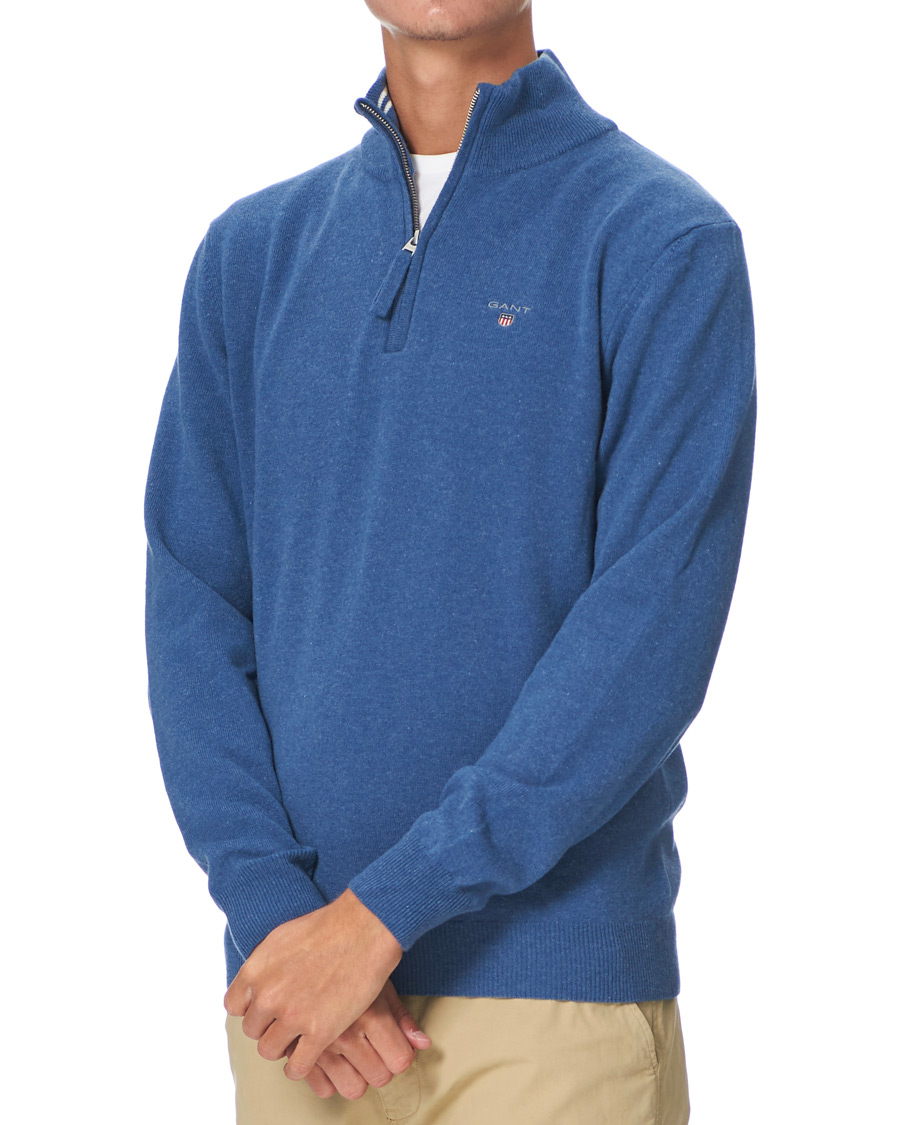 Men | Sweaters & Knitwear | GANT | Lambswool Half Zip Sweater Stone Blue Melange