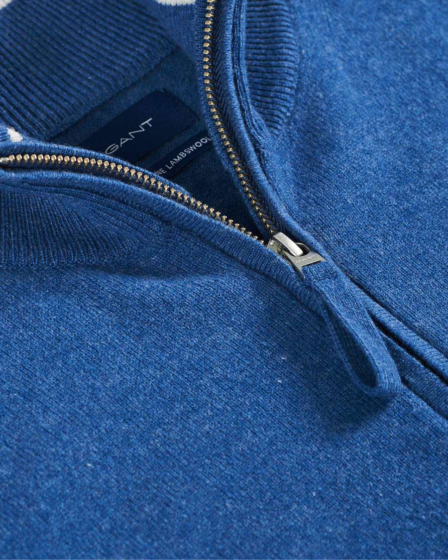 Men | Sweaters & Knitwear | GANT | Lambswool Half Zip Sweater Stone Blue Melange
