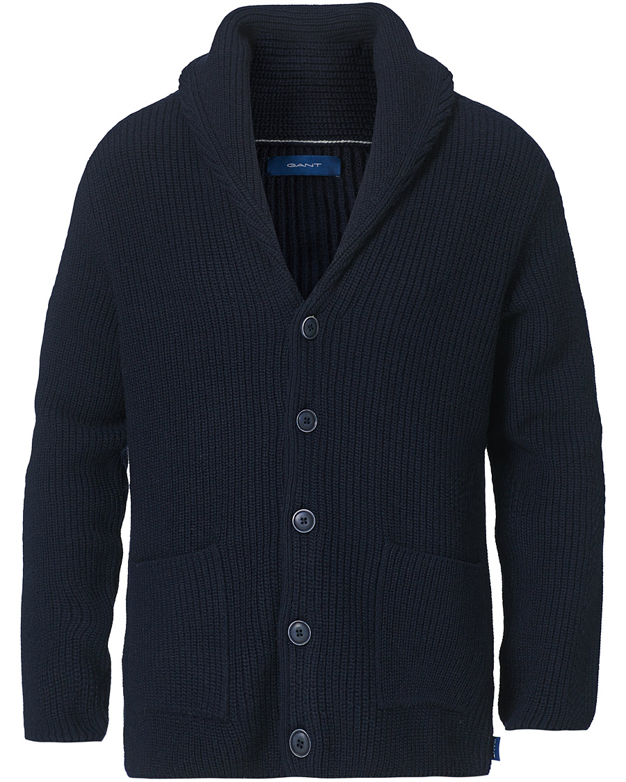 Men | Sweaters & Knitwear | GANT | Mohair Blend Shawl Cardigan Evening Blue