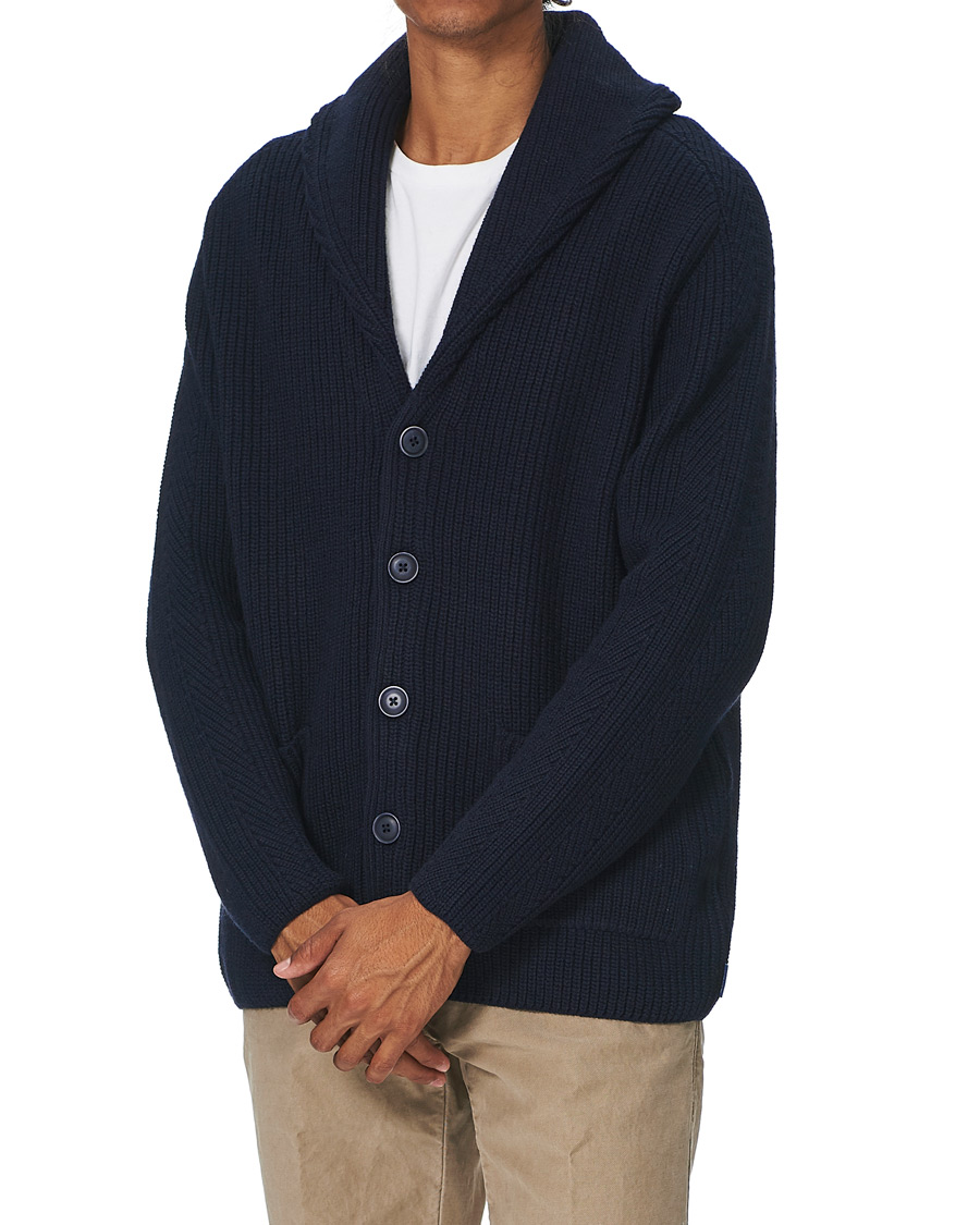 Men | Sweaters & Knitwear | GANT | Mohair Blend Shawl Cardigan Evening Blue