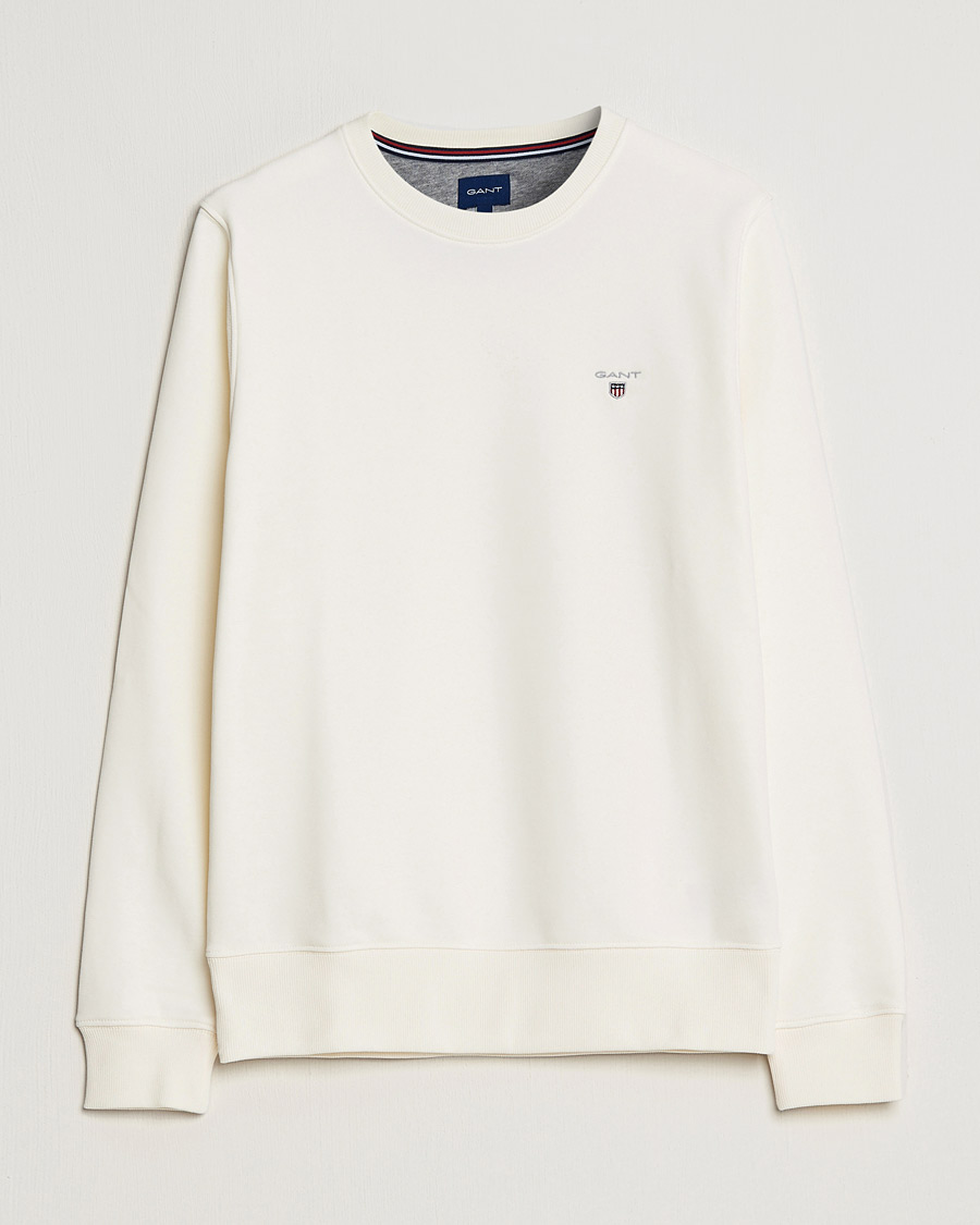 Men | Sweaters & Knitwear | GANT | Original Shield Logo Crew Neck Sweatshirt Eggshell