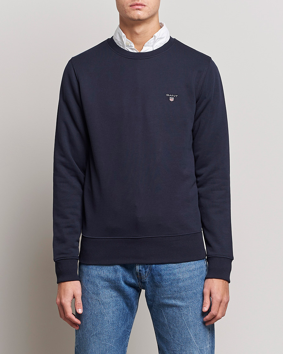 Men | Sweaters & Knitwear | GANT | Original Shield Logo Crew Neck Sweatshirt Evening Blue