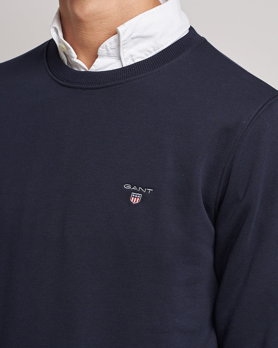 Men | Sweaters & Knitwear | GANT | Original Shield Logo Crew Neck Sweatshirt Evening Blue