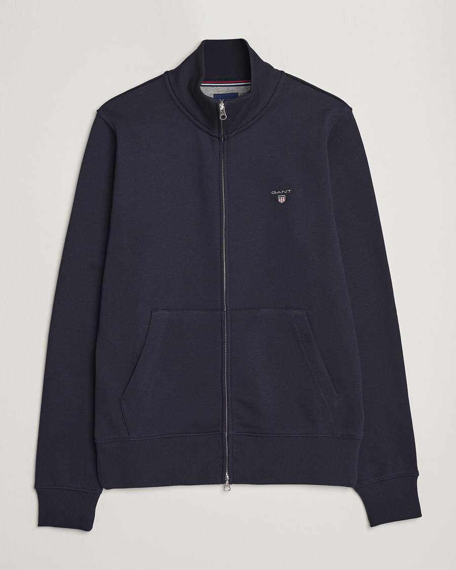 Men | Sweaters & Knitwear | GANT | Original Shield Logo Full-Zip Sweater Evening Blue