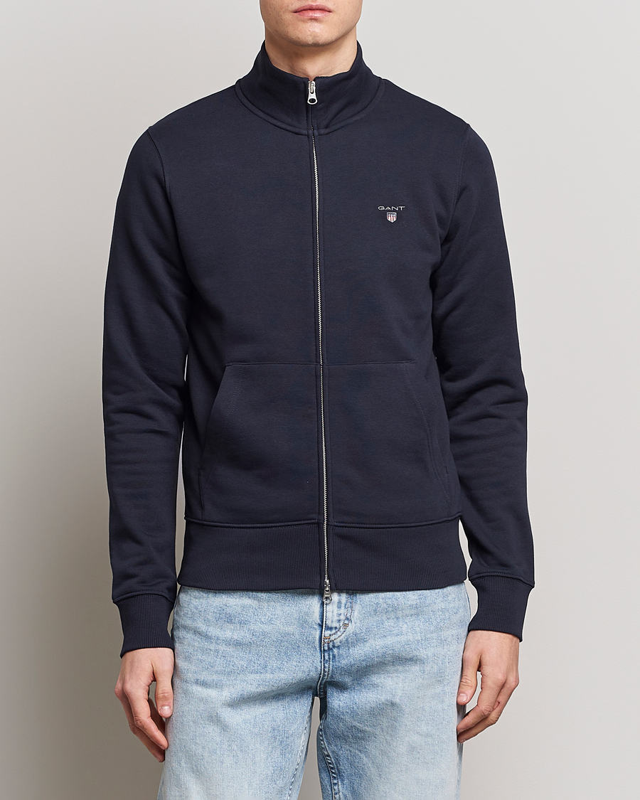 Men | Sweaters & Knitwear | GANT | Original Shield Logo Full-Zip Sweater Evening Blue