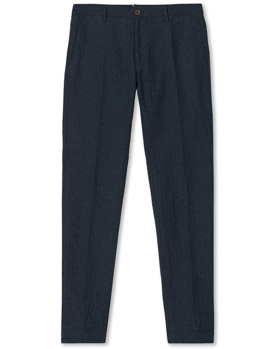Men | Trousers | Incotex | Slim Fit Cotton/Wool Herringbone Slacks Navy