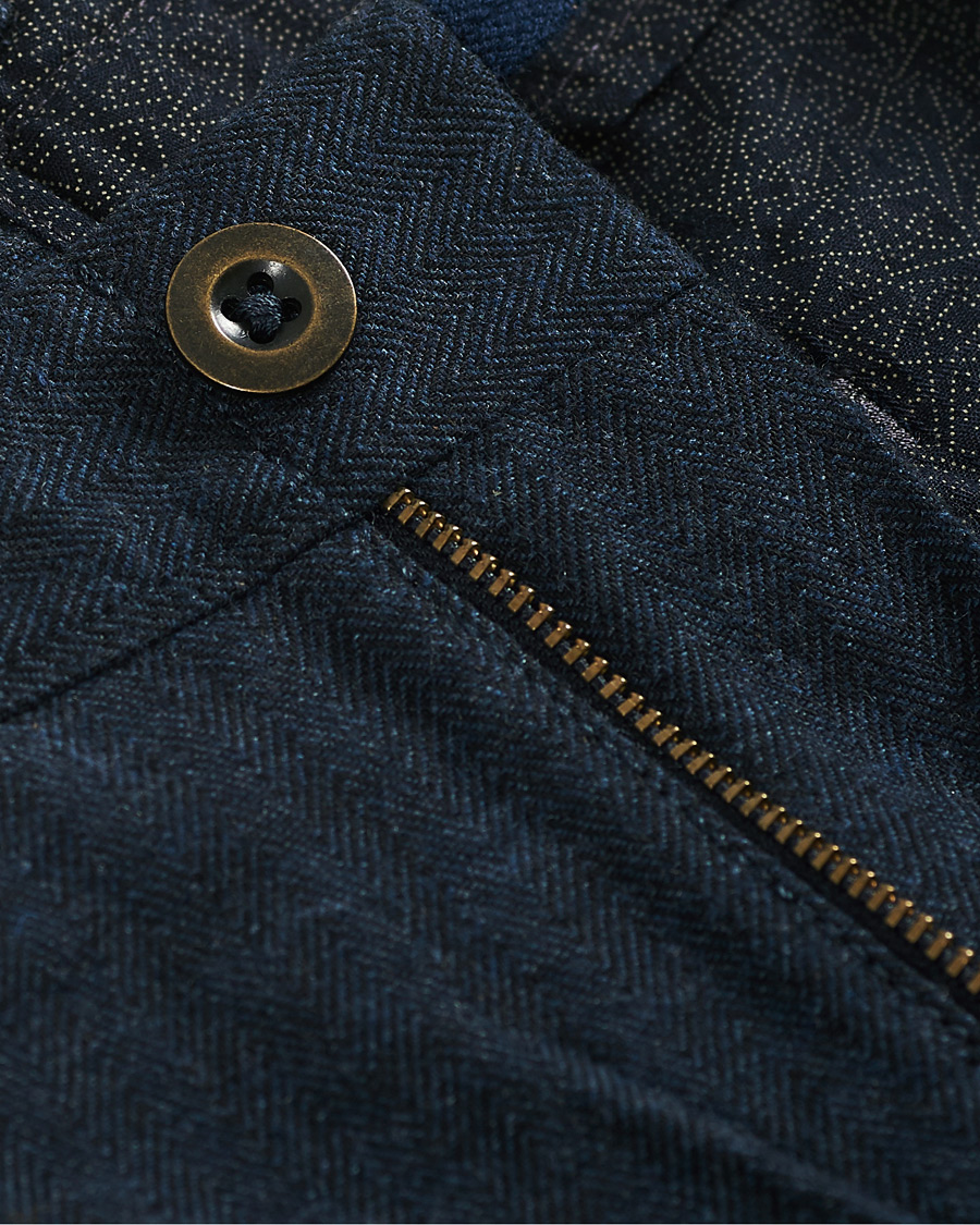 Men | Trousers | Incotex | Slim Fit Cotton/Wool Herringbone Slacks Navy