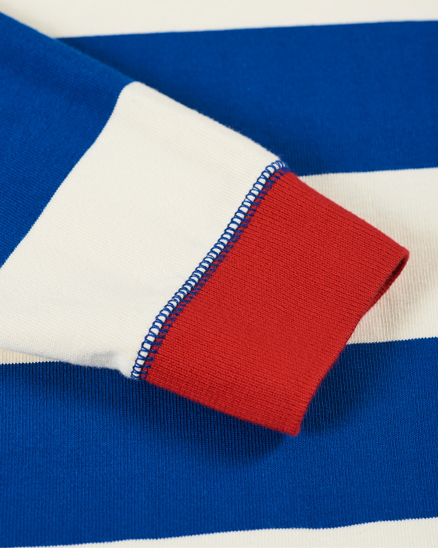 Men | T-Shirts | Drake's | Mock Collar Long Sleeve Tee Blue/White