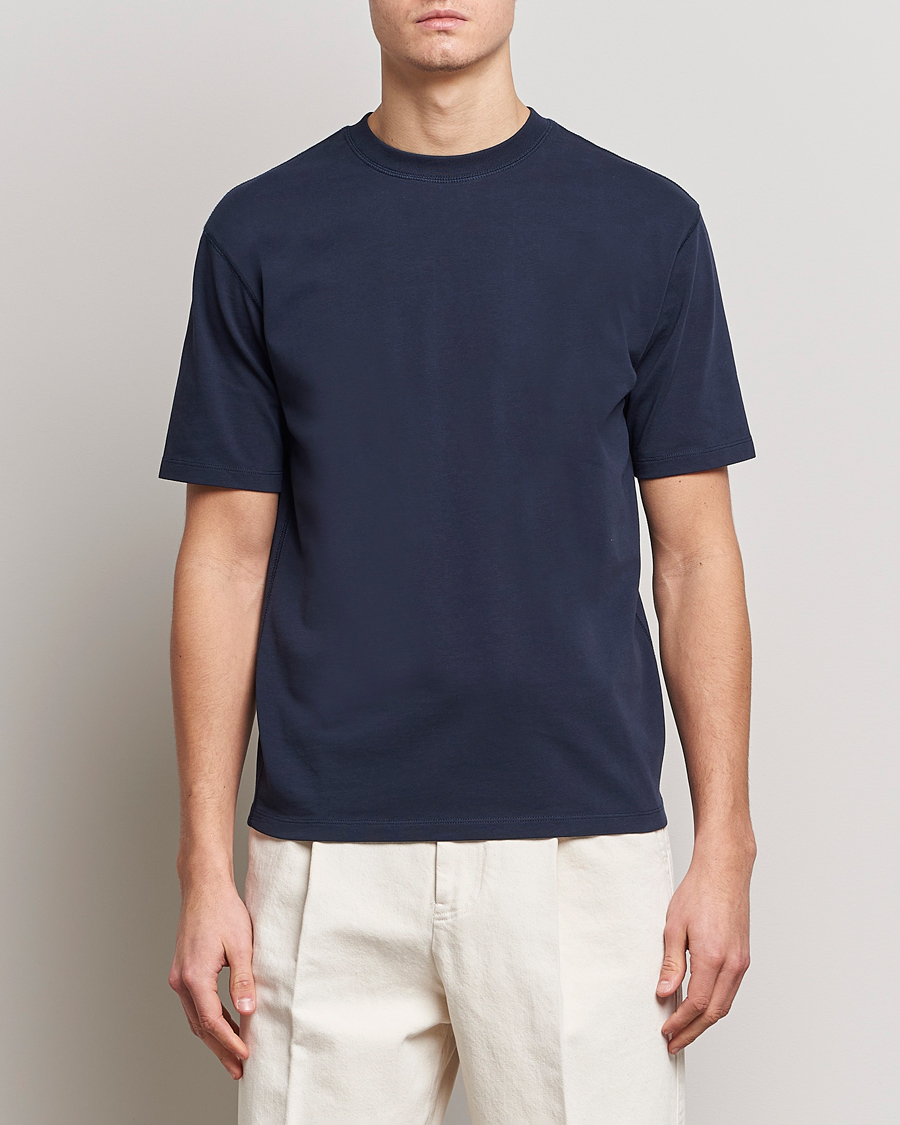 Men | T-Shirts | Drake's | Short Sleeve Hiking T-Shirt Navy