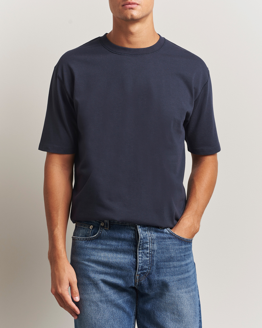 Men | T-Shirts | Drake's | Short Sleeve Hiking T-Shirt Navy