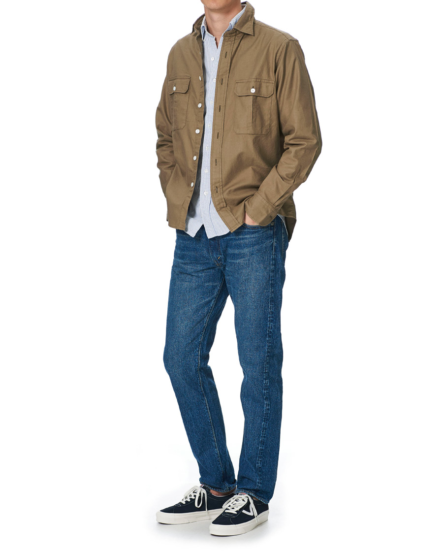 Men | Shirts | Drake's | Two Pocket Cotton Work Shirt Khaki