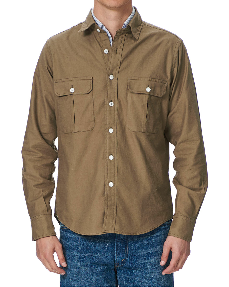Men | Shirts | Drake's | Two Pocket Cotton Work Shirt Khaki