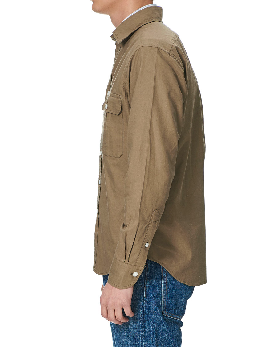 Men | Shirts | Drake's | Two Pocket Cotton Work Shirt Khaki