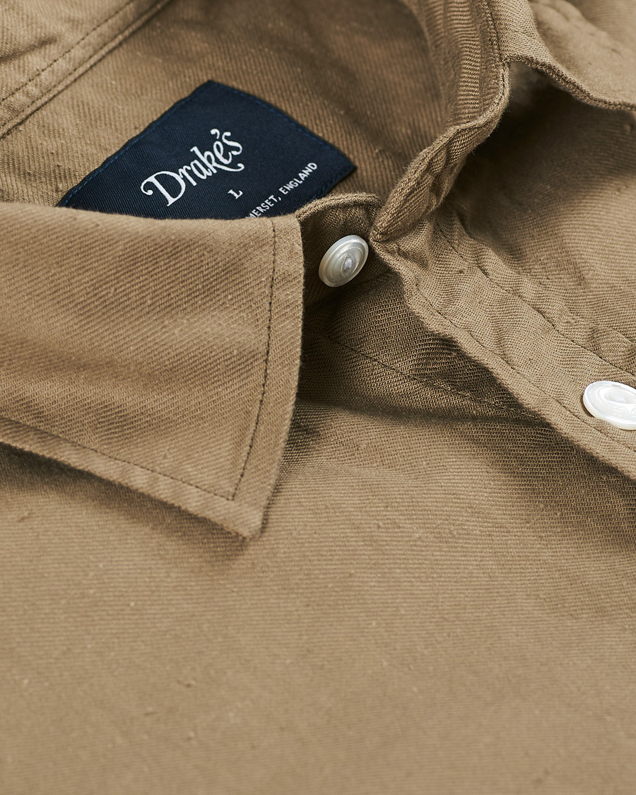 Men | Shirts | Drake's | Two Pocket Cotton Work Shirt Khaki