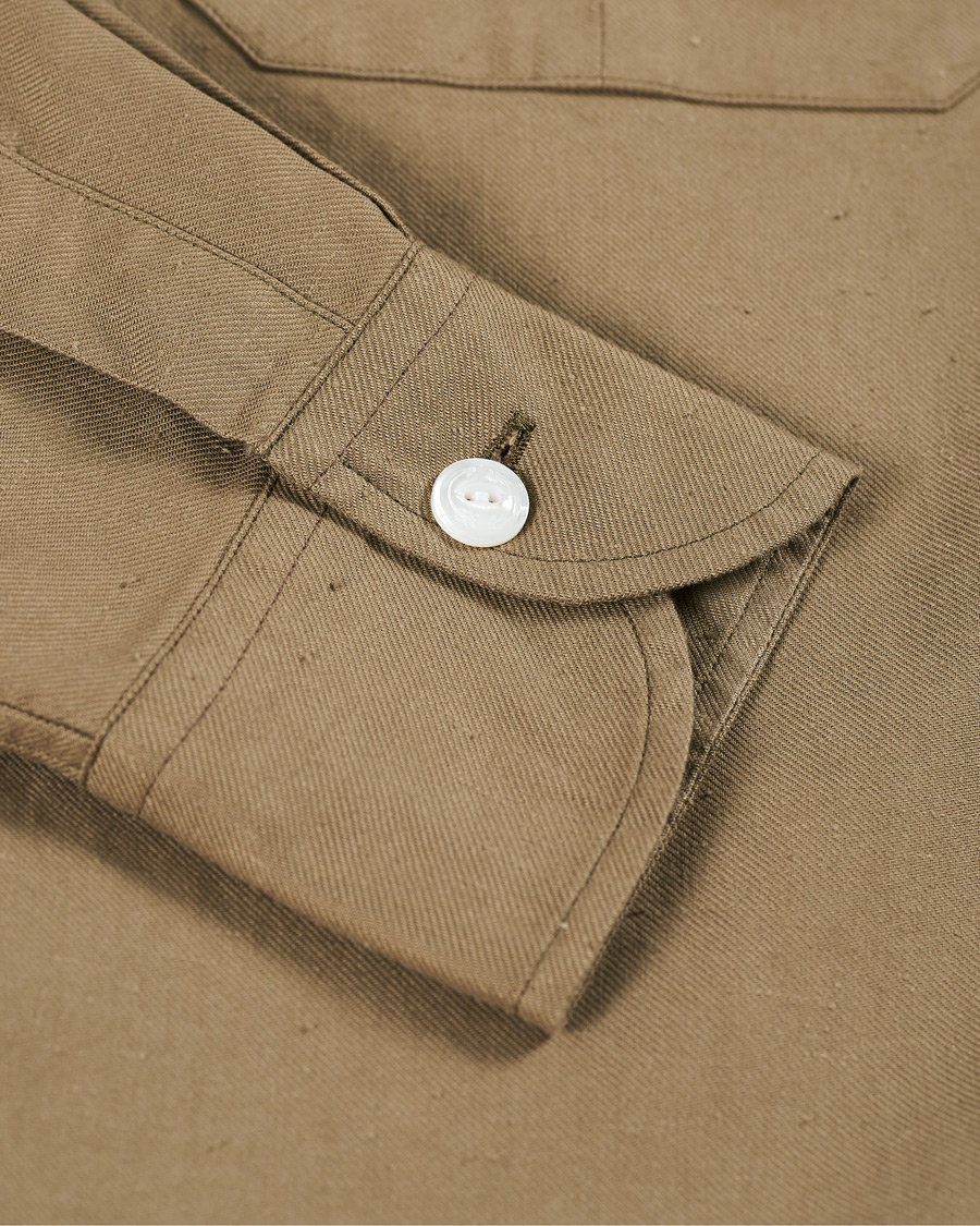 Men | Shirts | Drake's | Two Pocket Cotton Work Shirt Khaki