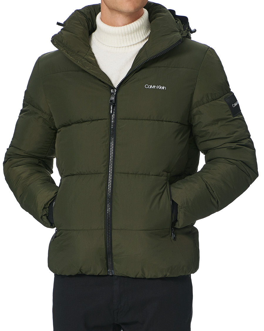 Men | Coats & Jackets | Calvin Klein | Crinkle Nylon Puffer Jacket Dark Olive