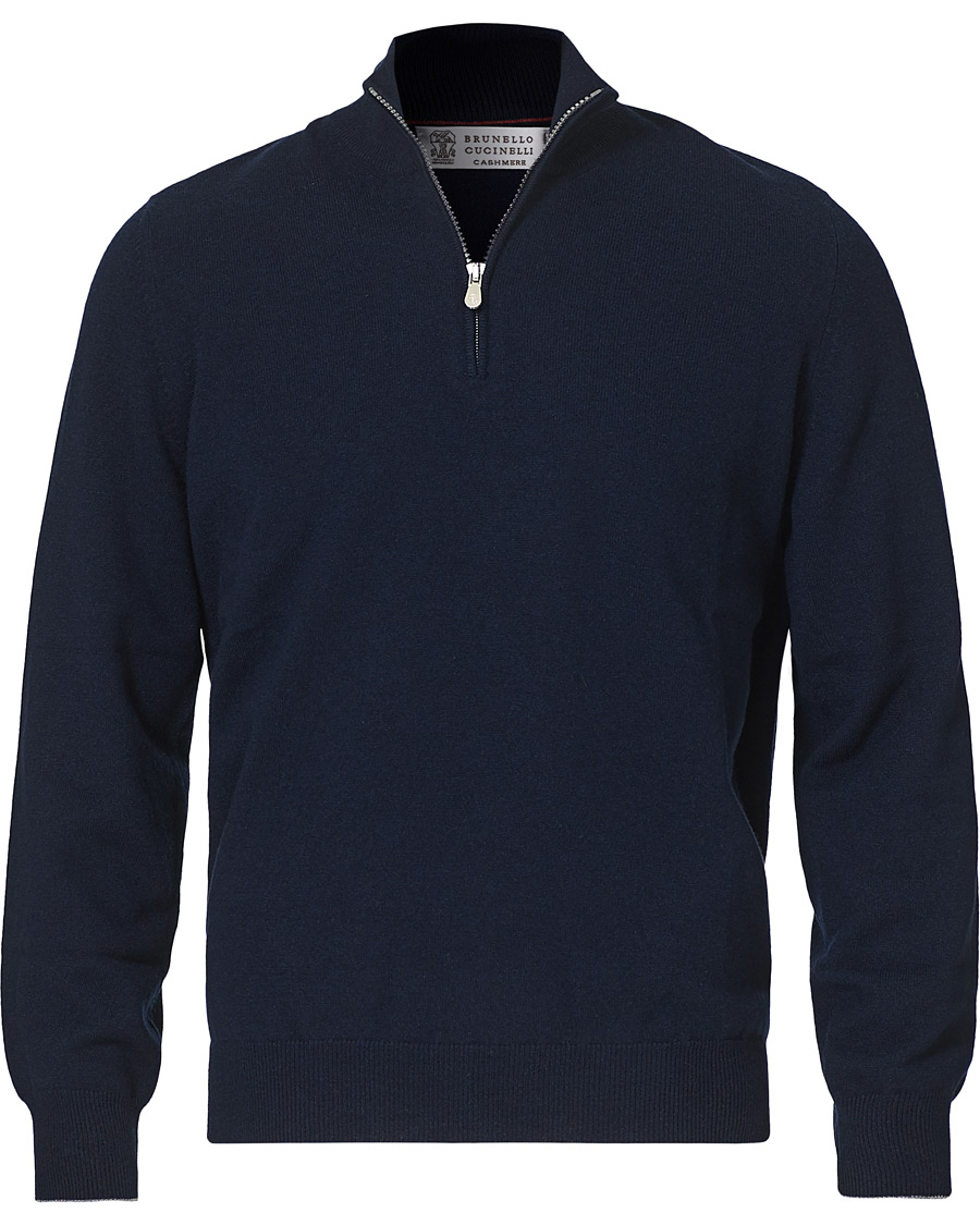 Men | Sweaters & Knitwear | Brunello Cucinelli | 2 Ply Cashmere Half Zip Navy