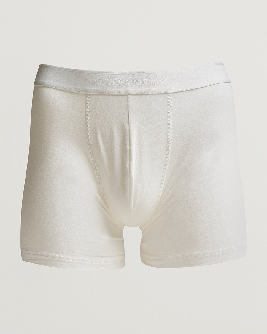 Men | Underwear & Socks | Sunspel | Long Leg Cotton Stretch Trunk White