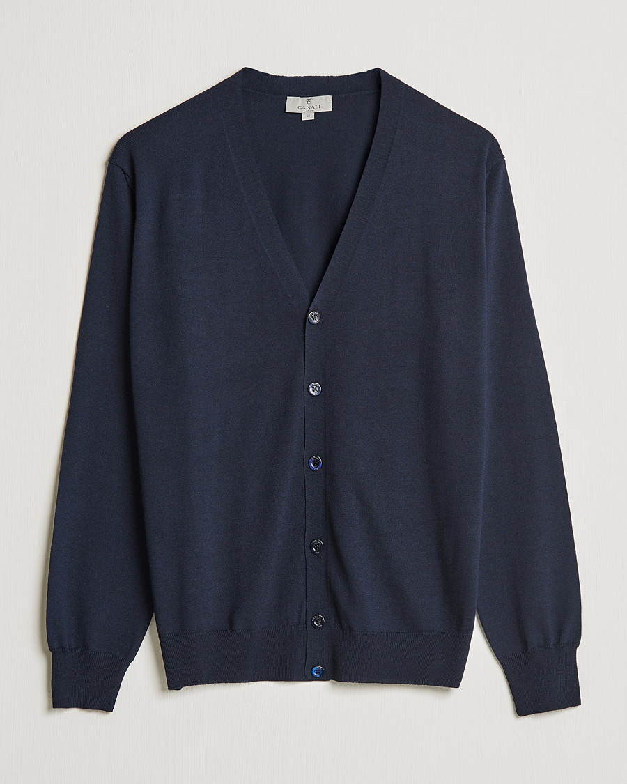 Men | Sweaters & Knitwear | Canali | Merino Wool Cardigan Navy