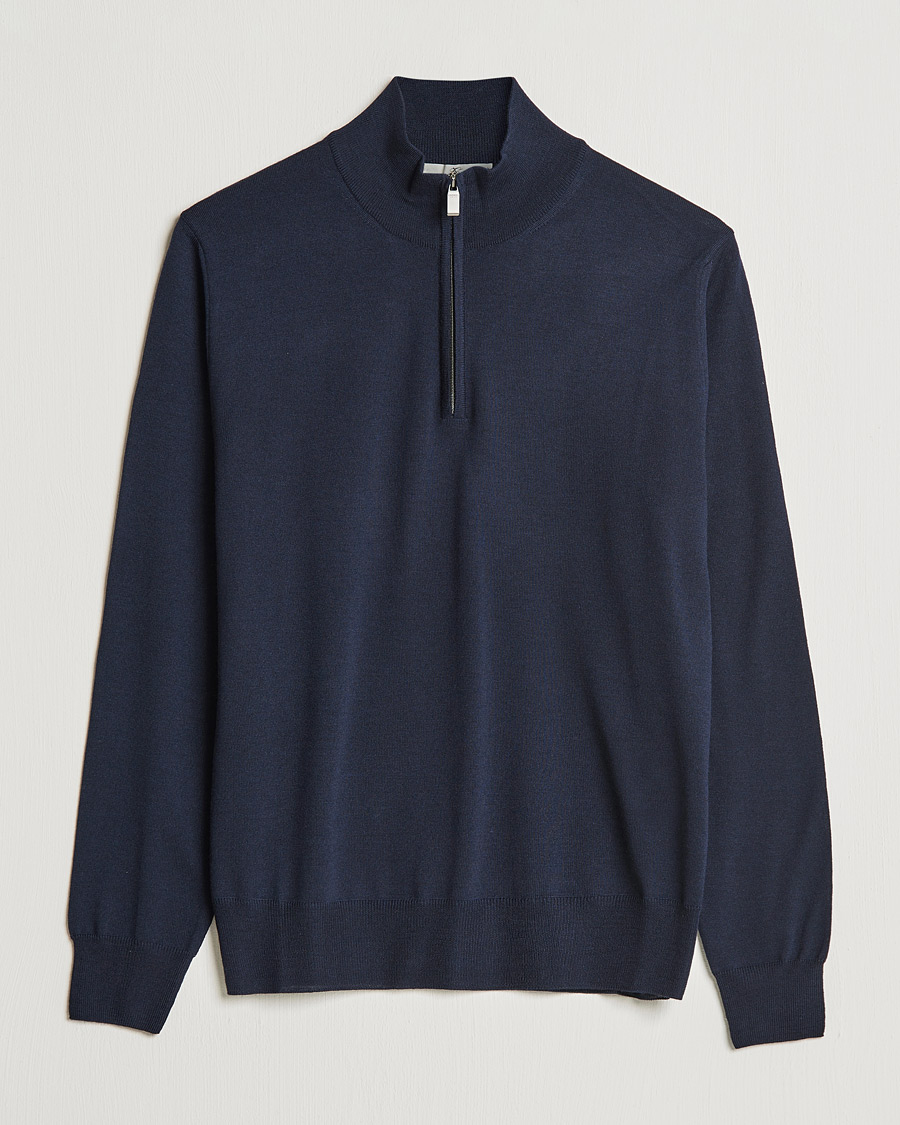 Men | Sweaters & Knitwear | Canali | Merino Wool Half Zip Navy