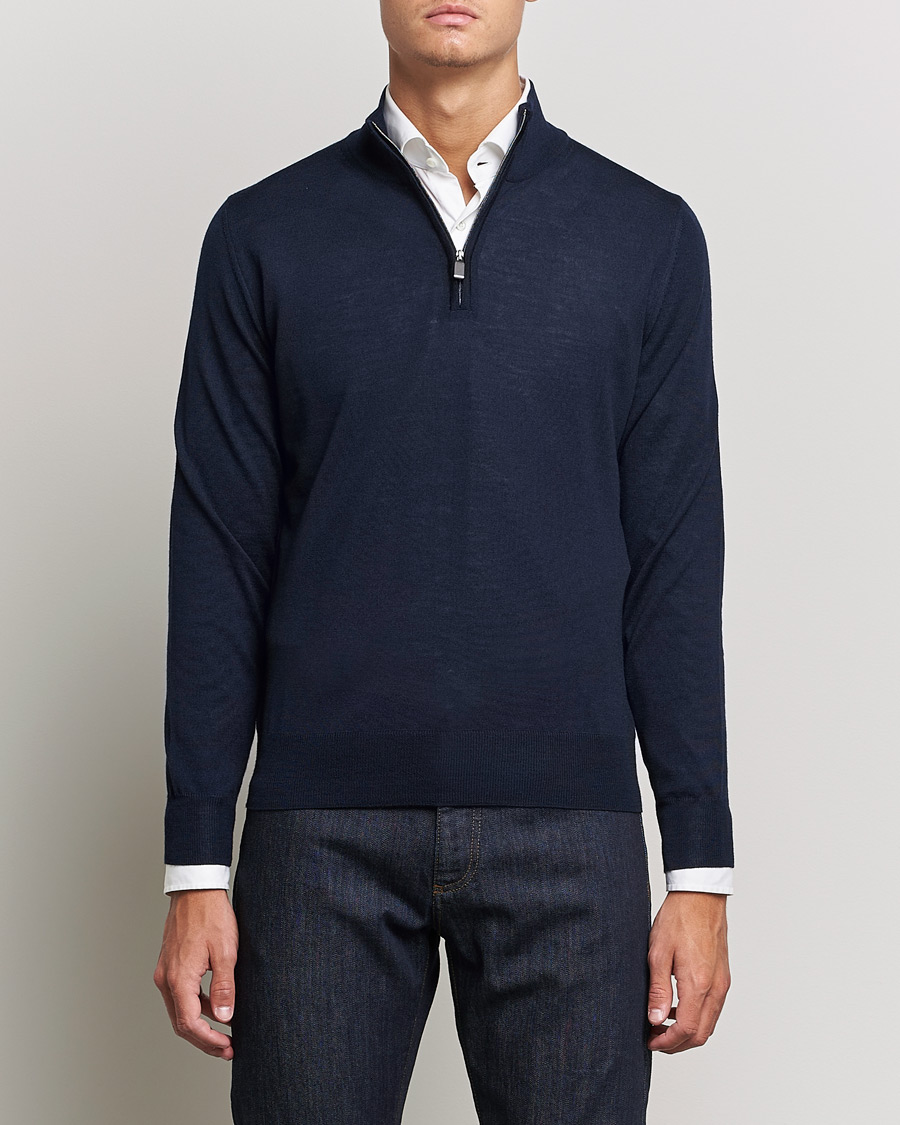 Men | Sweaters & Knitwear | Canali | Merino Wool Half Zip Navy