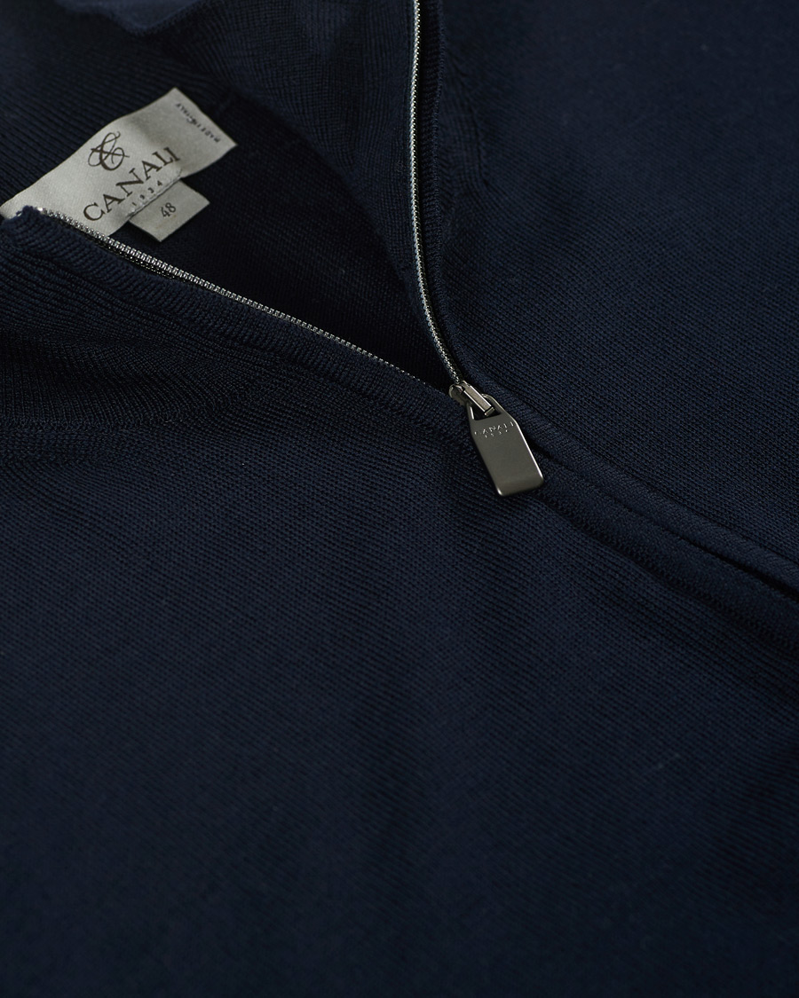 Men | Sweaters & Knitwear | Canali | Merino Wool Half Zip Navy