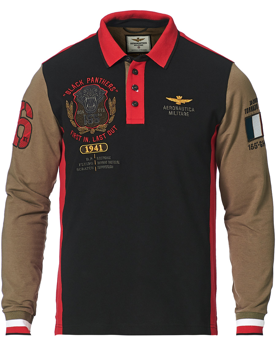 Men | Sweaters & Knitwear | Aeronautica Militare | Long Sleve Logo Polo Military/Black/Red