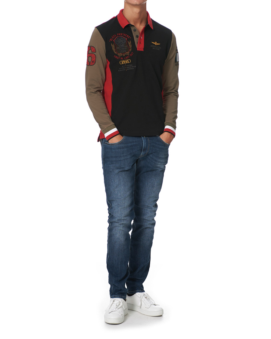 Men | Sweaters & Knitwear | Aeronautica Militare | Long Sleve Logo Polo Military/Black/Red