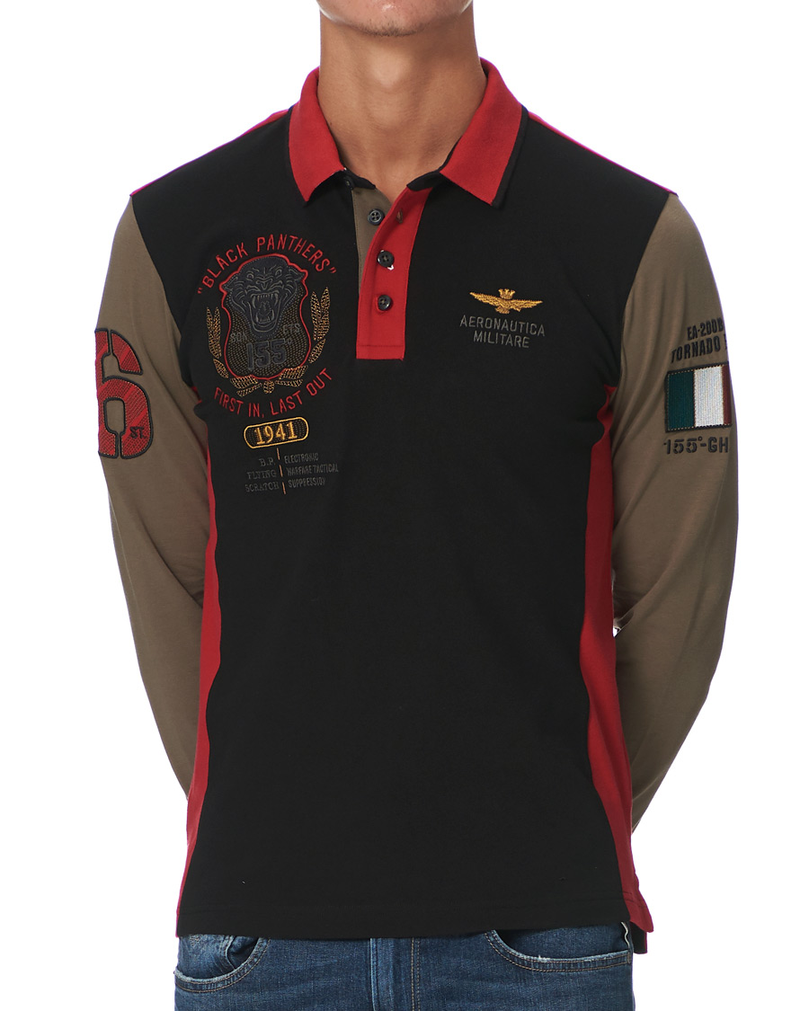 Men | Sweaters & Knitwear | Aeronautica Militare | Long Sleve Logo Polo Military/Black/Red