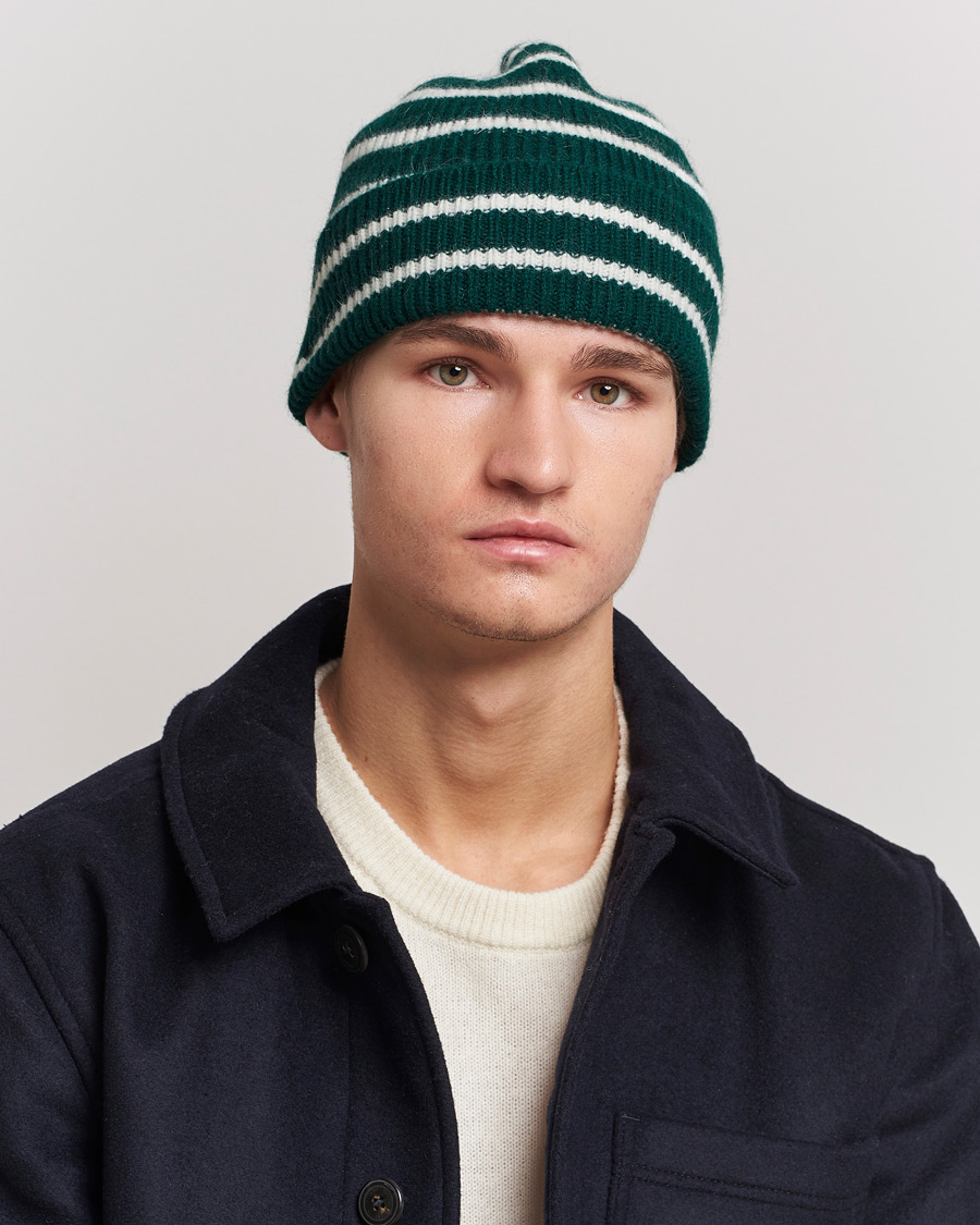 Men | Beanies | Le Bonnet | Lambswool/Caregora Beanie Moss Strip