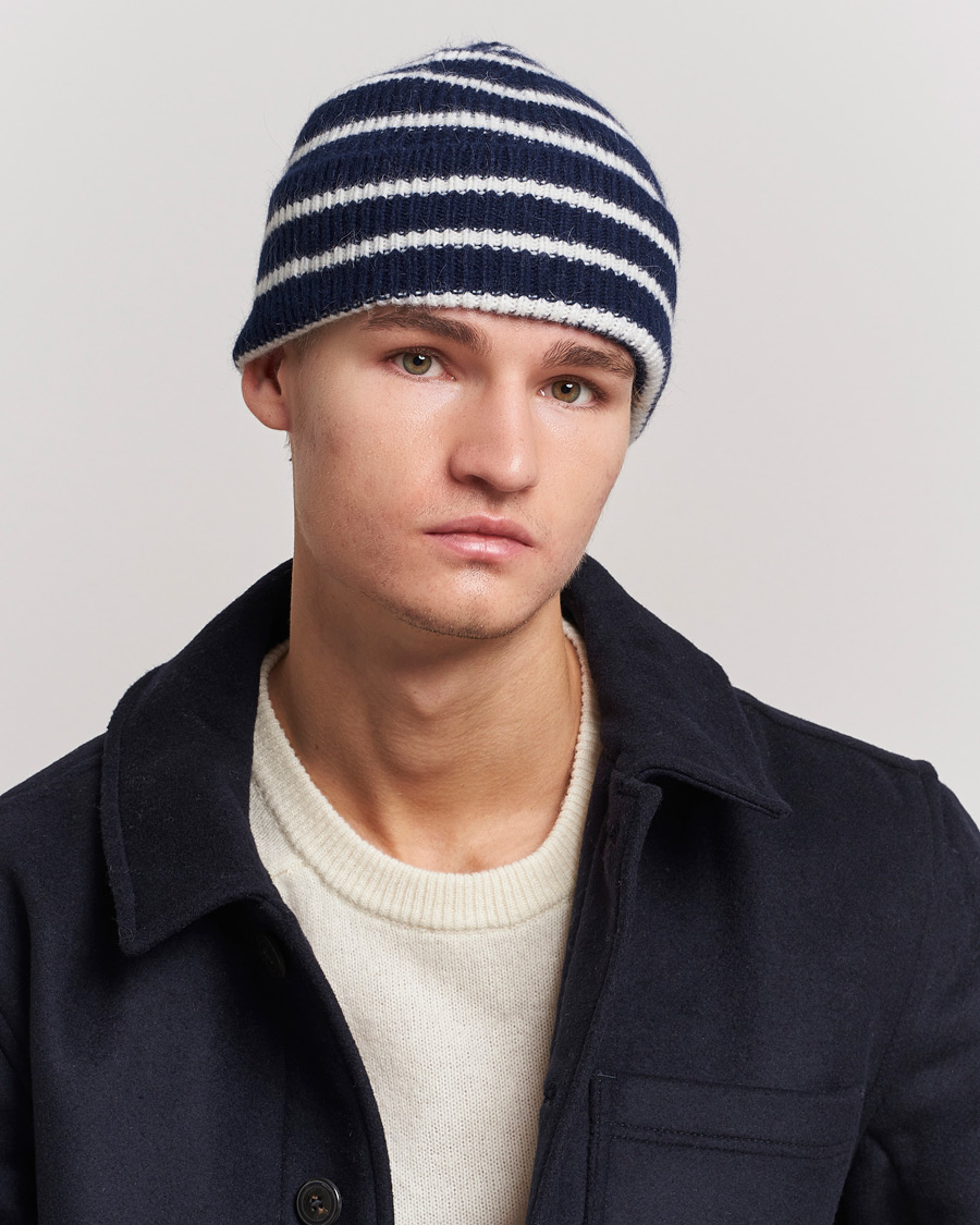 Men | Beanies | Le Bonnet | Lambswool/Caregora Beanie Midnight Stripe
