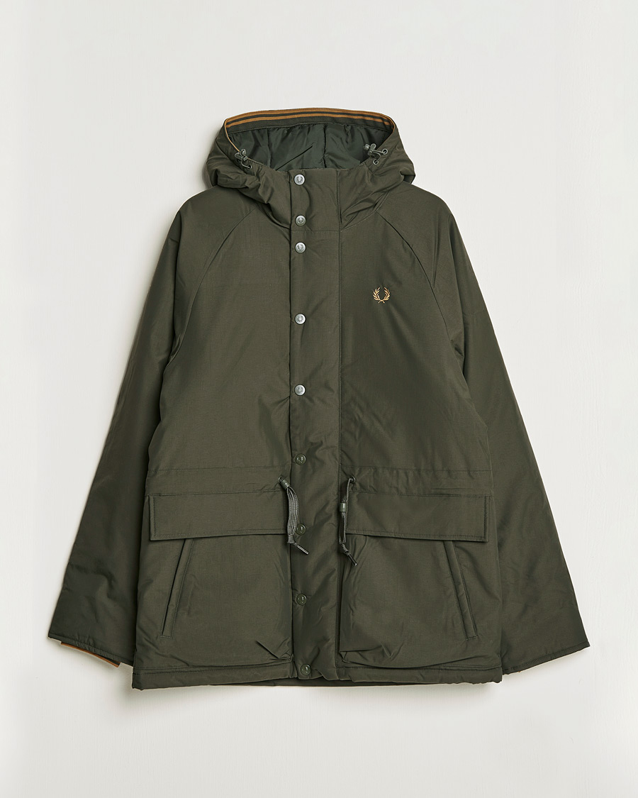 Men | Coats & Jackets | Fred Perry | Padded Zip Through Parka Hunting Green