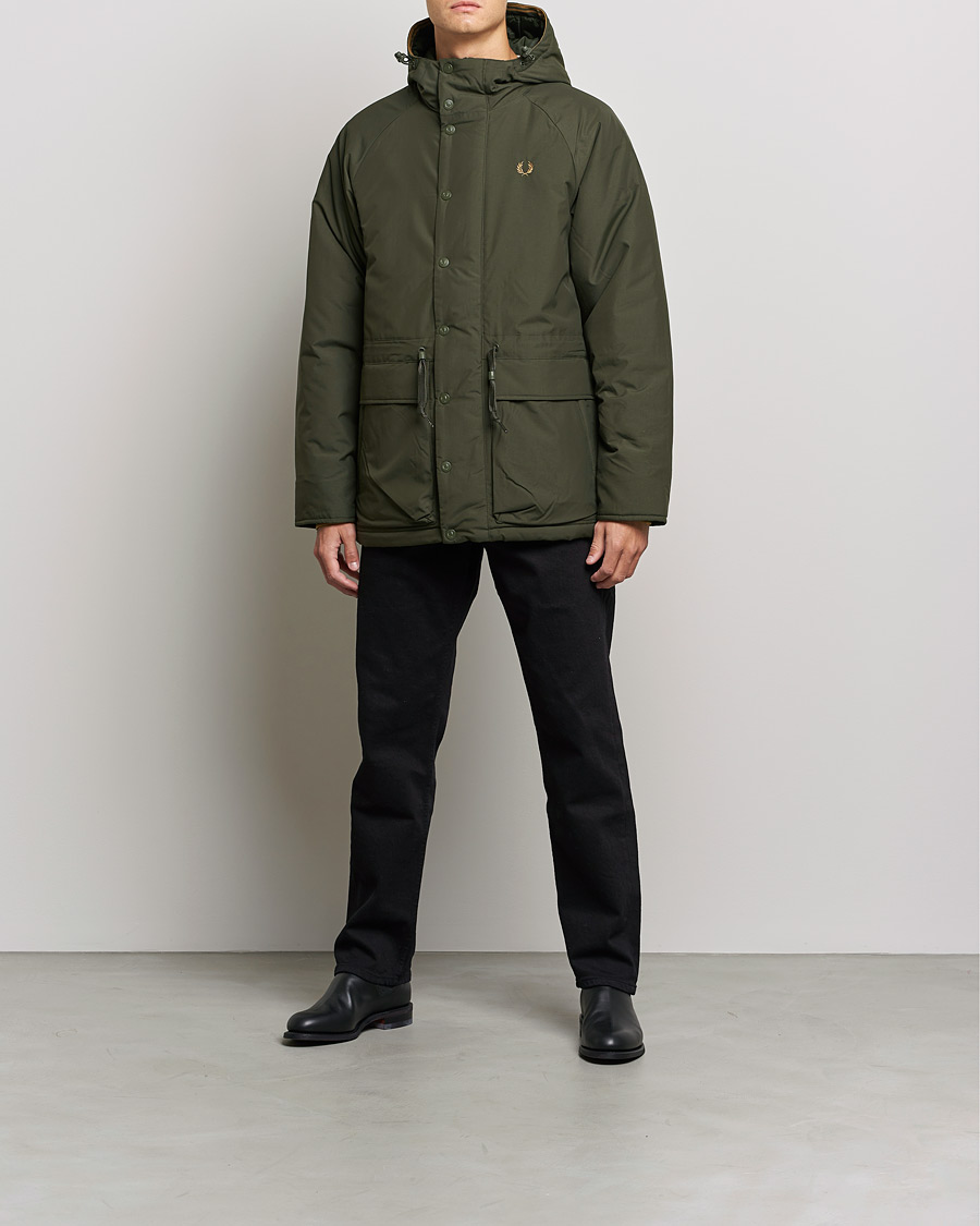 Men | Coats & Jackets | Fred Perry | Padded Zip Through Parka Hunting Green