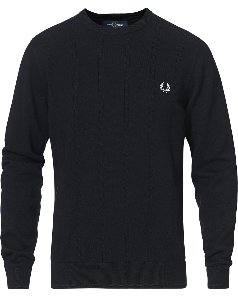 Men | Sweaters & Knitwear | Fred Perry | Cable Knit Crew Neck Jumper Black