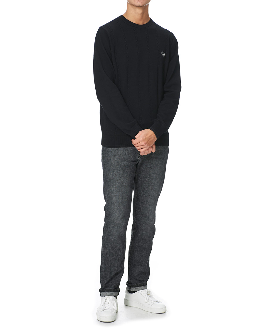 Men | Sweaters & Knitwear | Fred Perry | Cable Knit Crew Neck Jumper Black