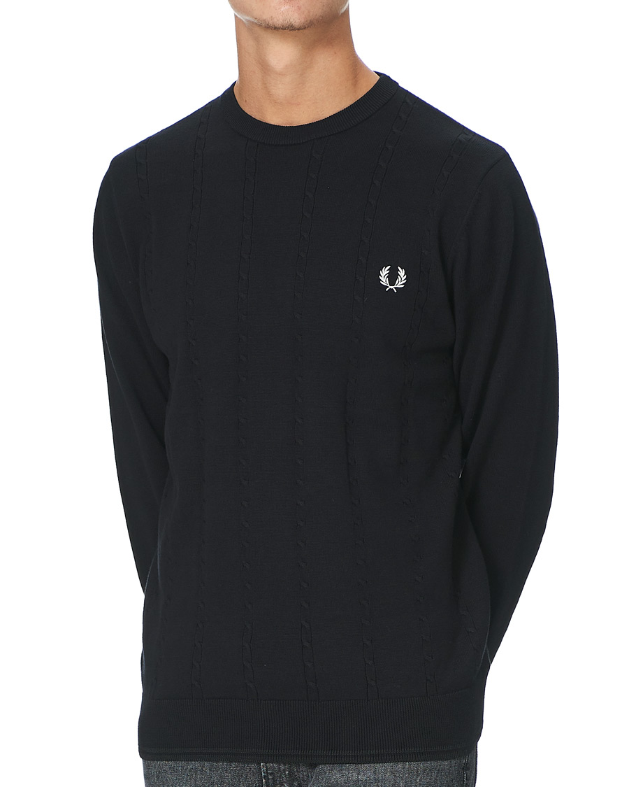 Men | Sweaters & Knitwear | Fred Perry | Cable Knit Crew Neck Jumper Black