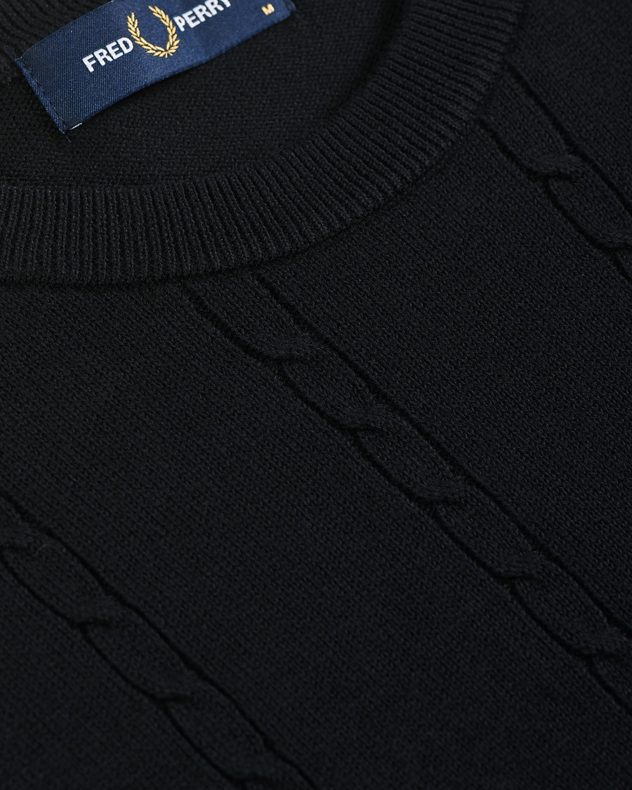Men | Sweaters & Knitwear | Fred Perry | Cable Knit Crew Neck Jumper Black