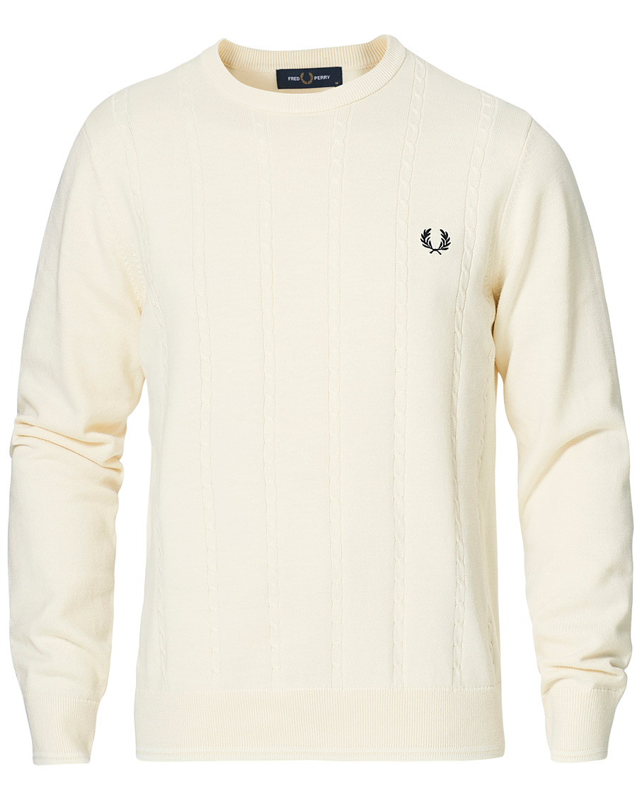 Men | Sweaters & Knitwear | Fred Perry | Cable Knit Crew Neck Jumper Ecru