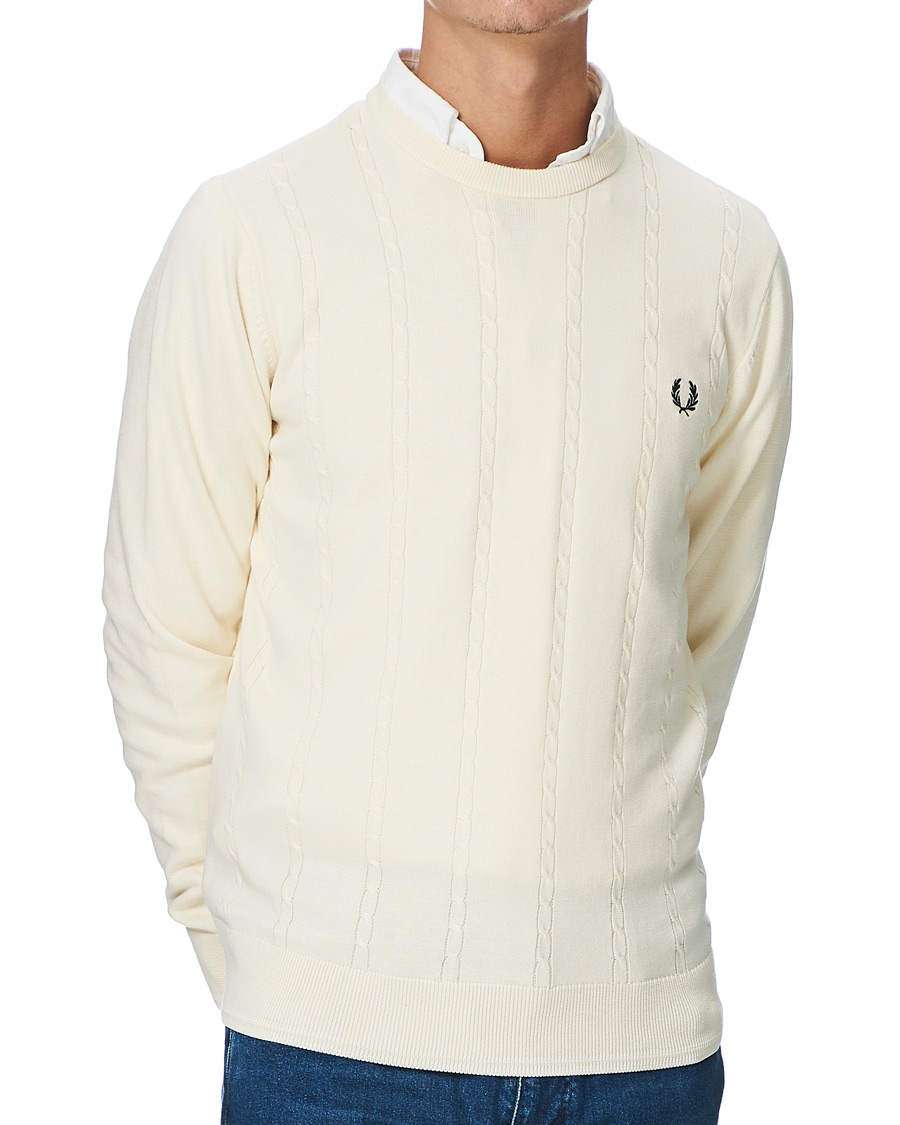 Men | Sweaters & Knitwear | Fred Perry | Cable Knit Crew Neck Jumper Ecru