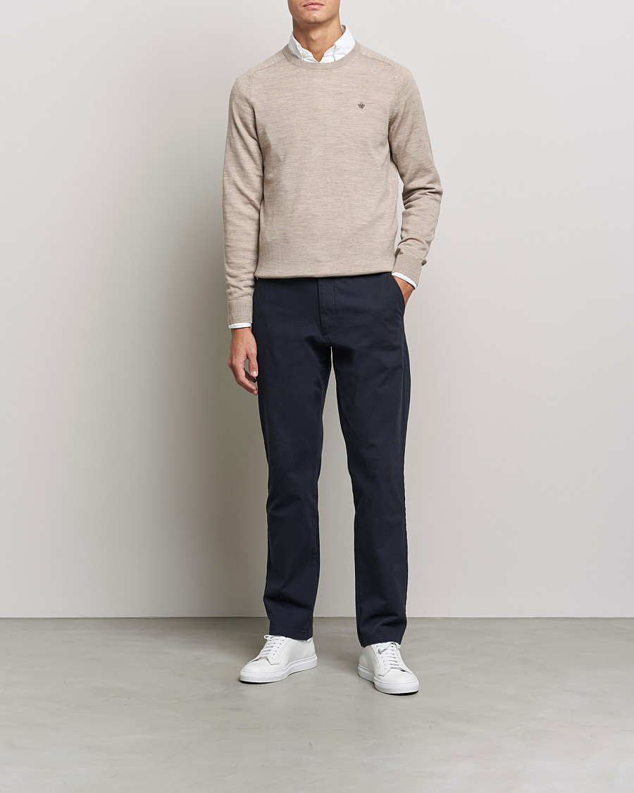 Men | Sweaters & Knitwear | Morris | Merino O-Neck Khaki Melange