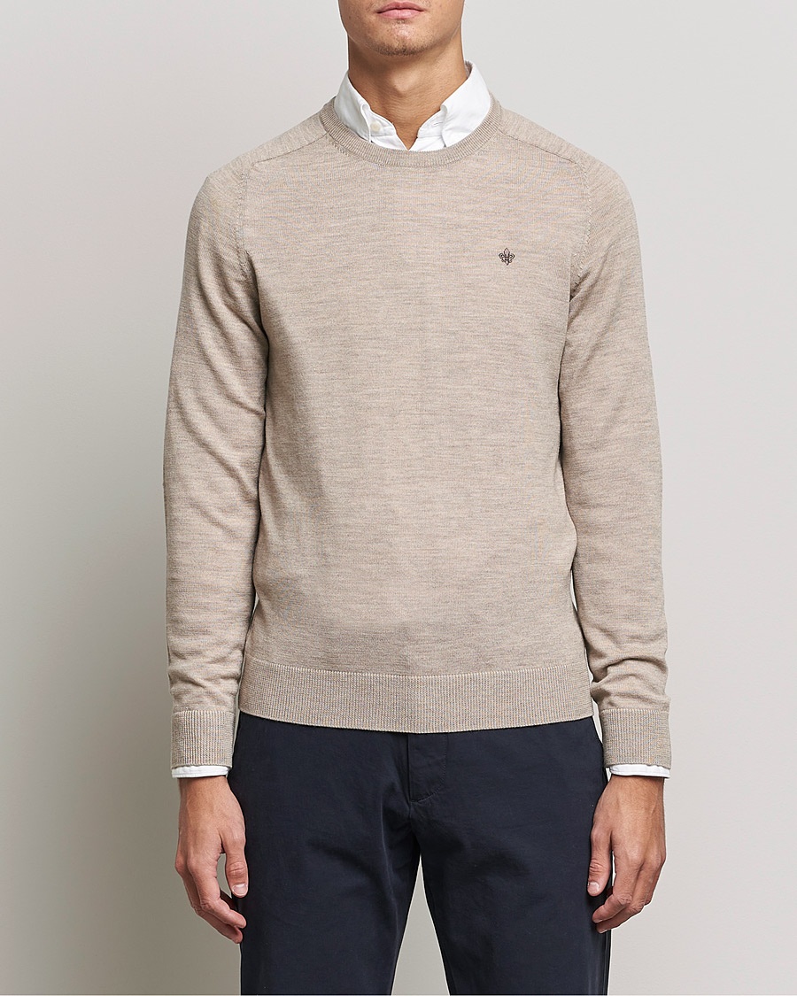 Men | Sweaters & Knitwear | Morris | Merino O-Neck Khaki Melange