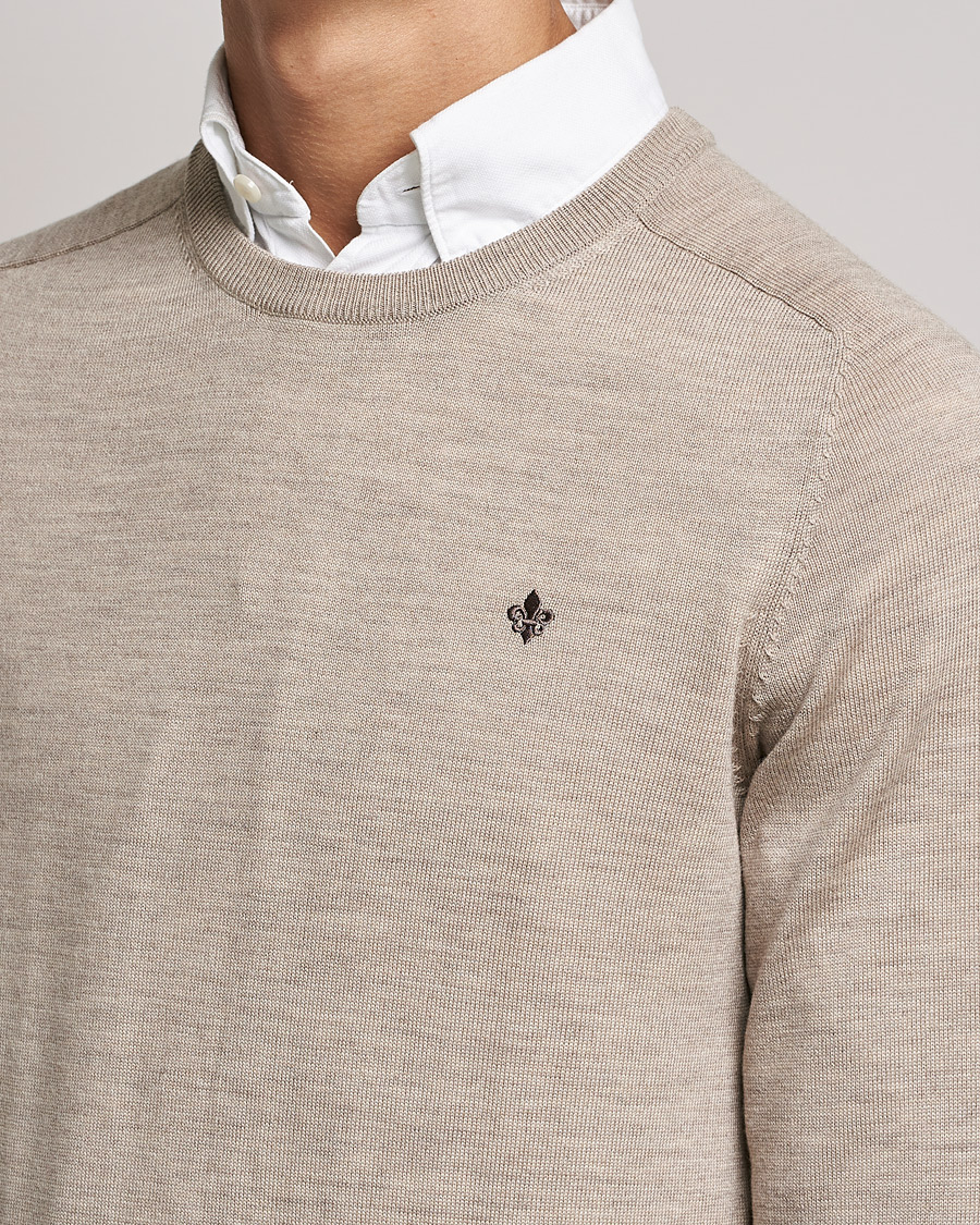 Men | Sweaters & Knitwear | Morris | Merino O-Neck Khaki Melange